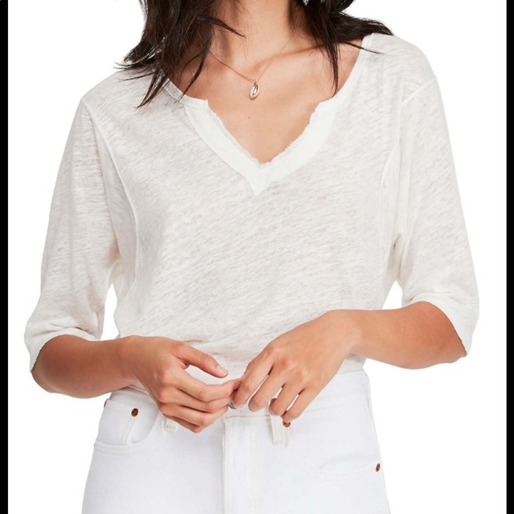 Free people linen v neck ivory color tee shirt - Picture 2 of 7